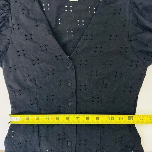H&M top | black eyelet corset blouse puff sleeves | size small - Picture 10 of 11